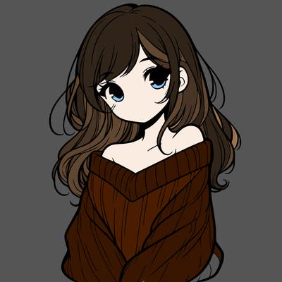 shy pretty girl wearing a sweater that is falling off one shoulder portrait