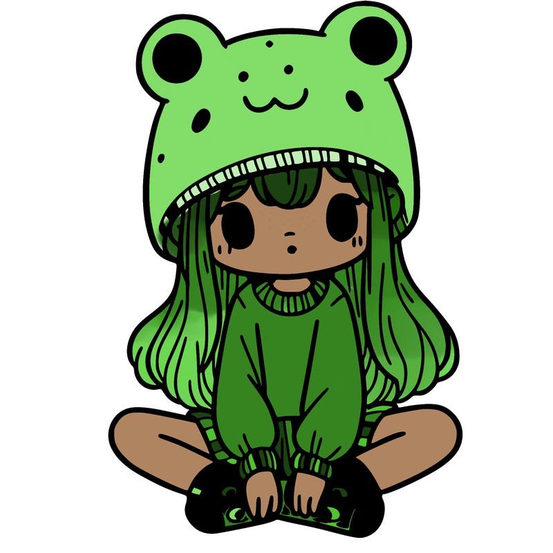 a girl wearing a frog hat and some frog socks