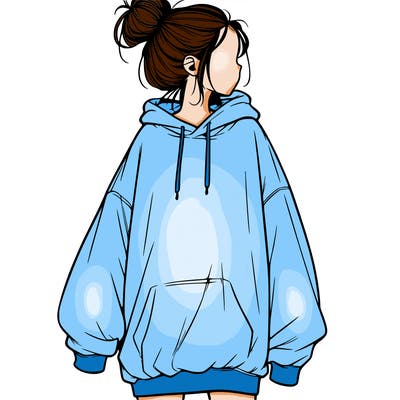 realistic girl with a oversized sweatshirt on and a bun