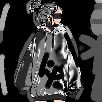 realistic girl with a oversized sweatshirt on and a bun