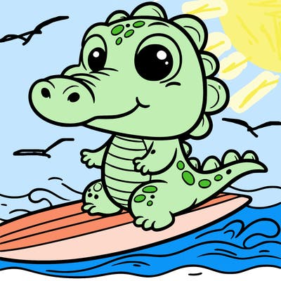 cute surfing crocodile