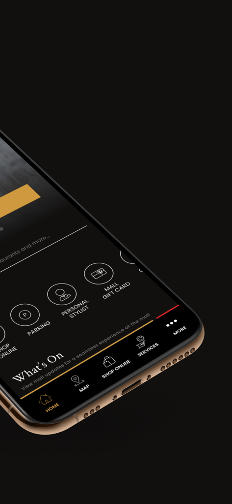 Mall of the Emirates (MOE) - Interfaccia dell'app del Mall of the Emirates che mostra servizi di shopping di lusso e navigazione