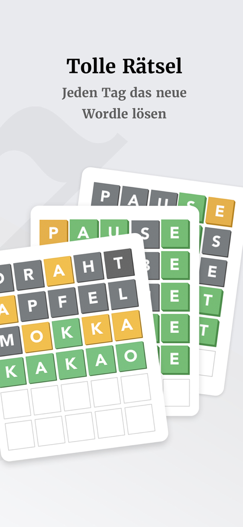 Berliner Zeitung - Berliner Zeitungアプリ内の毎日のドイツ語風ワードルパズル機能のインターフェース。