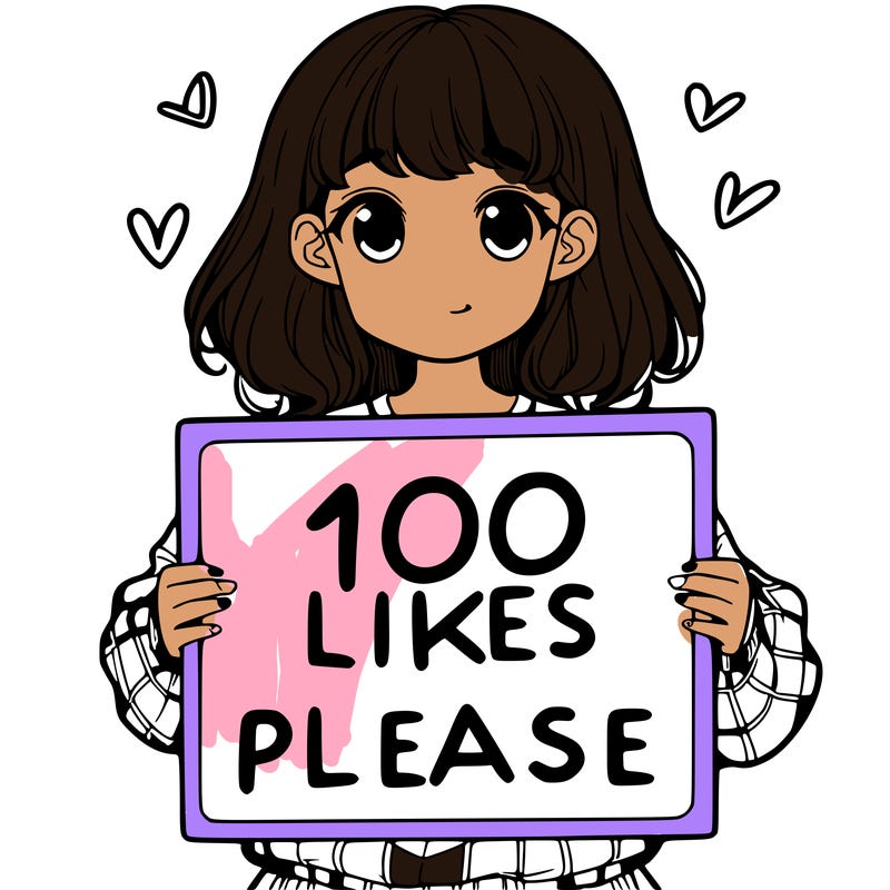 a girl holding a sign saying 100 likes please