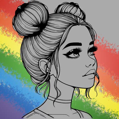 realistic girl with buns on the top of her head