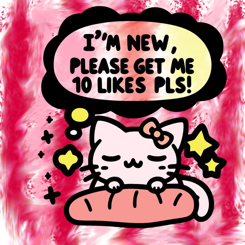 kitty taking a nap dream talking and saying "i'm new, please get me at least 10 likes pls!!"