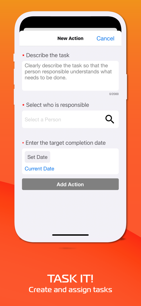 Riskware - Interfaz de la aplicación móvil Riskware para crear y asignar tareas