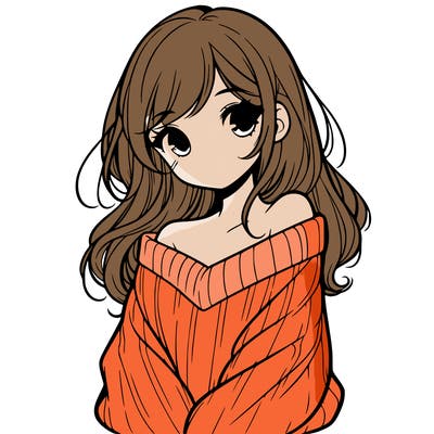 shy pretty girl wearing a sweater that is falling off one shoulder portrait