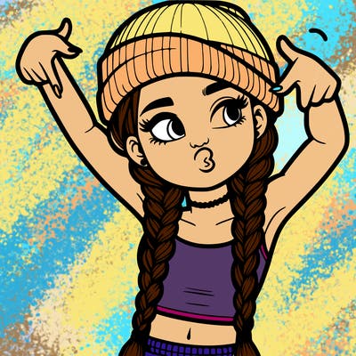 realistic teenage girl with braids and a beanie and crop top doing 🫶🏼