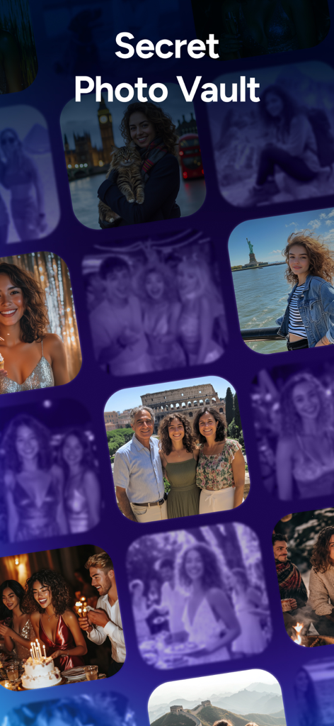 App Lock - Lock Apps & Photos - プライベートな個人写真のグリッドを表示する秘密の写真保管庫のインターフェース。