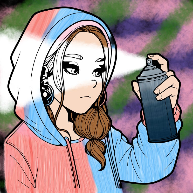a realistic girl, spray painting