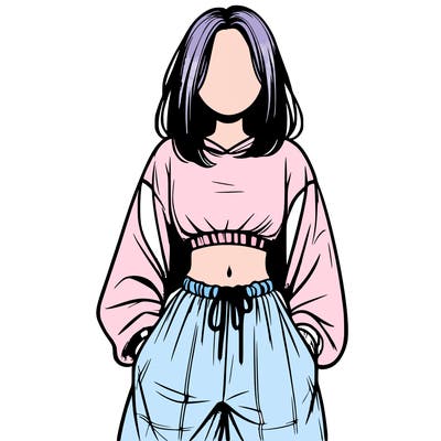 realistic girl faceless with baggy pants and a crop top