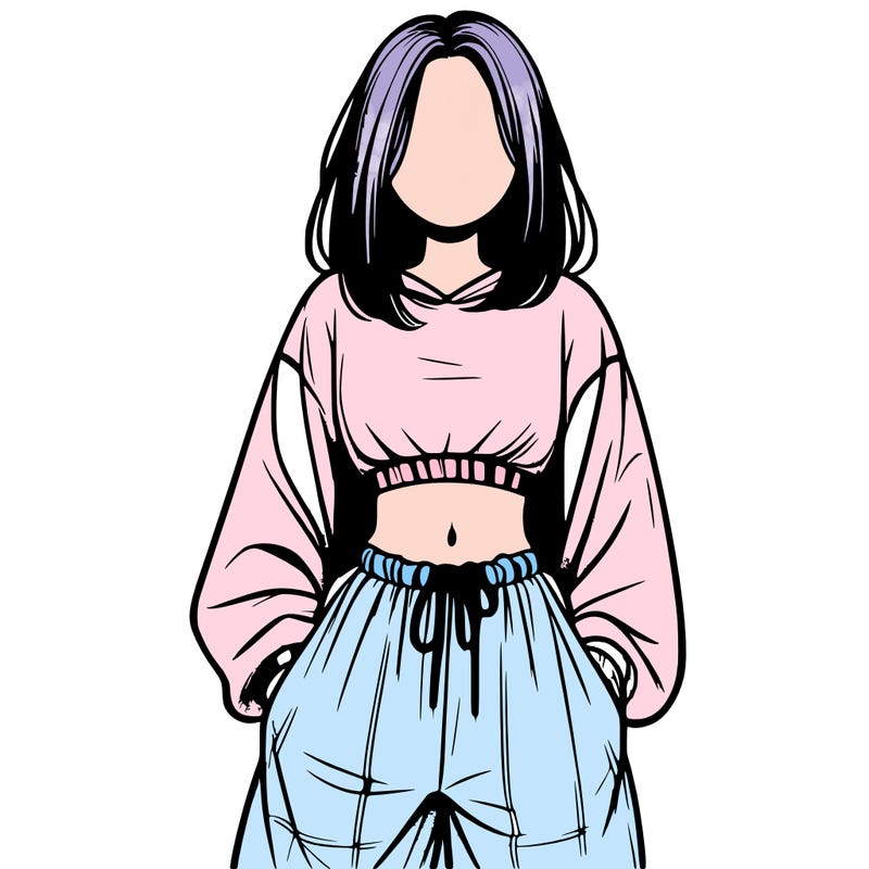 realistic girl faceless with baggy pants and a crop top