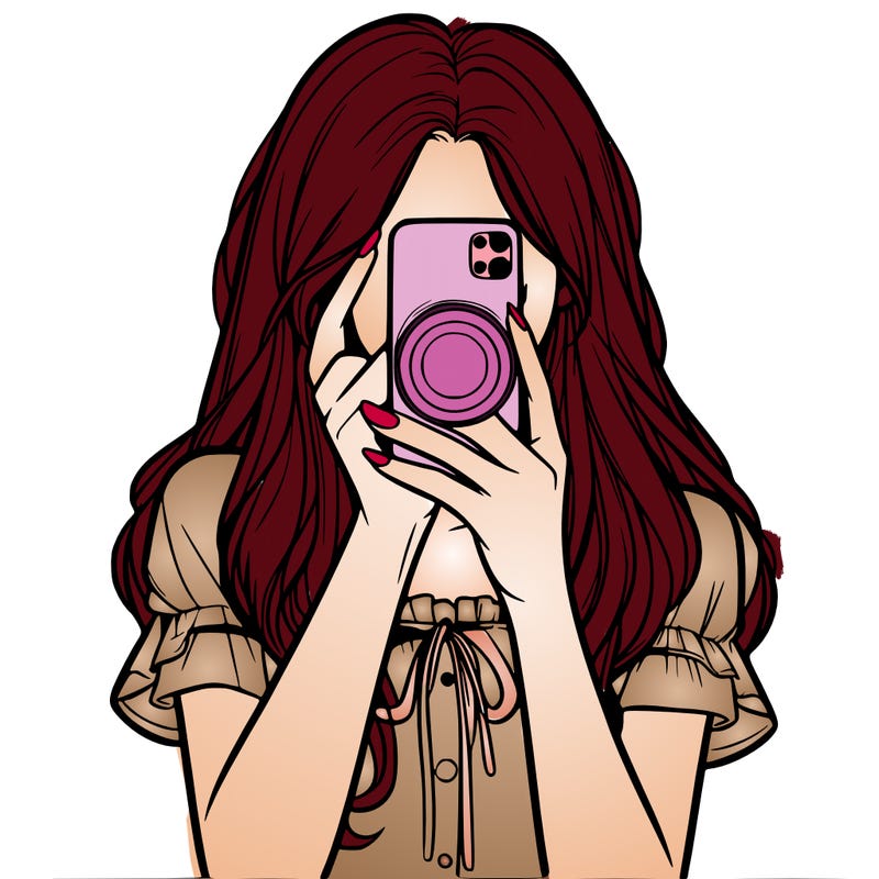 a realistic girl holding her phone taking pictures