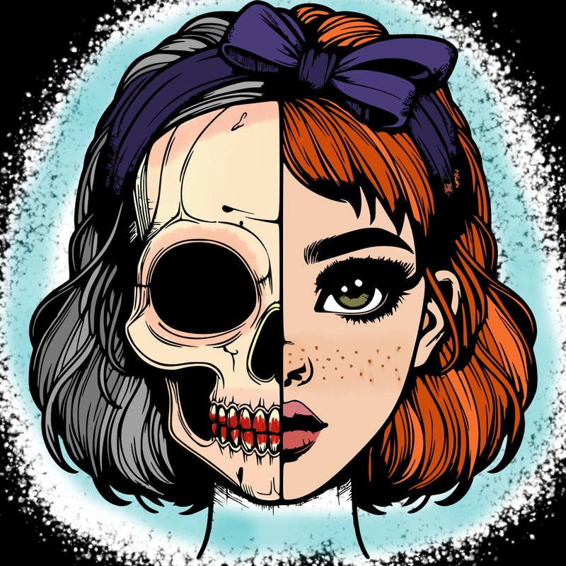 realistic girl with half skull mask