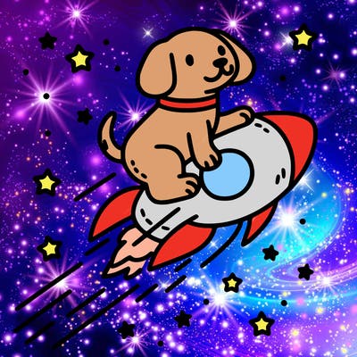 thin and crisp lines dog riding a comet through space for coloring book