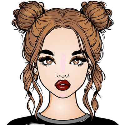 realistic girl with two buns in hair and lips