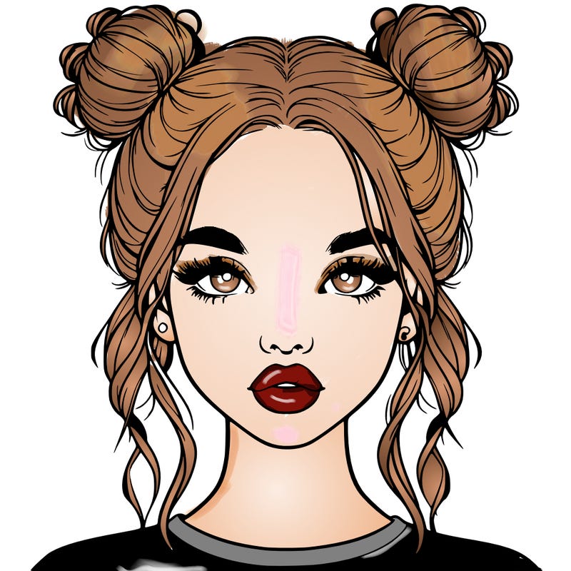 realistic girl with two buns in hair and lips