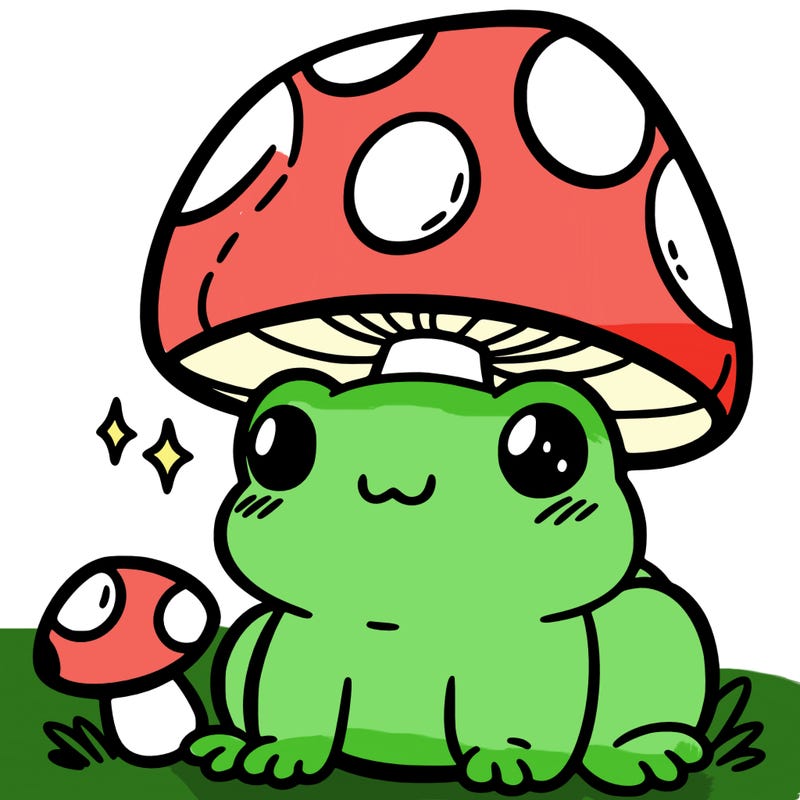 a cute frog with a mushroom hat