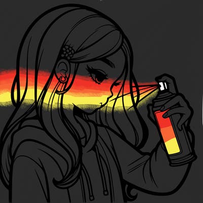 a realistic girl spray painting