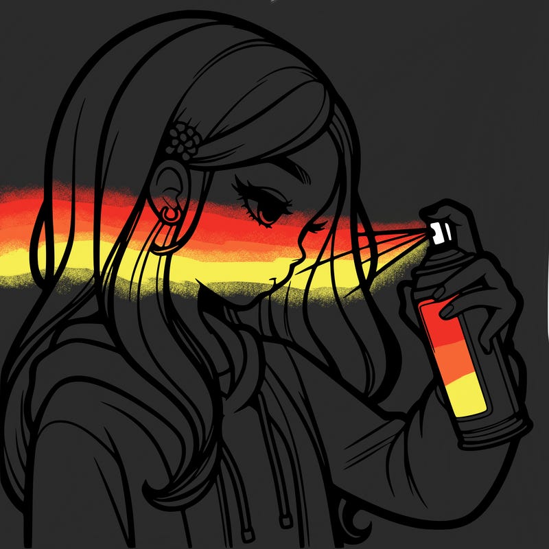 a realistic girl spray painting