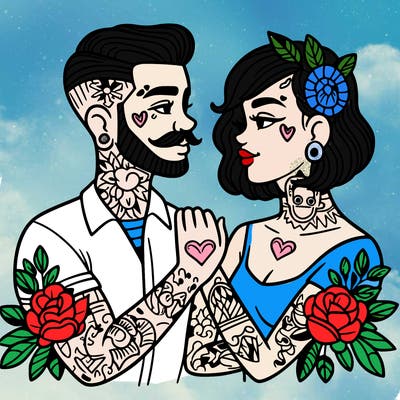 couple in love with tattoos