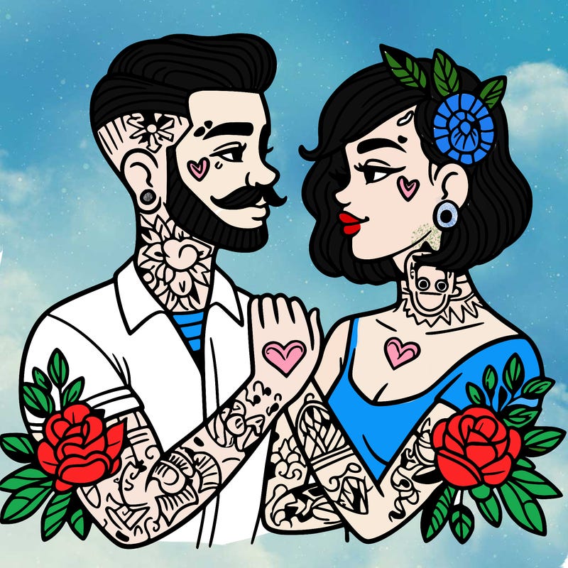 couple in love with tattoos