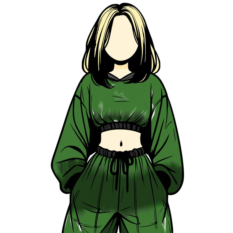 realistic girl faceless with baggy pants and a crop top