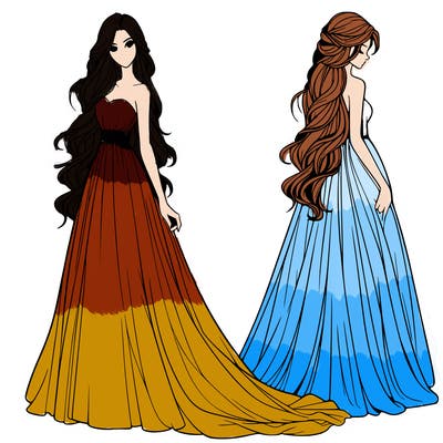 realistic woman with long flowing dress