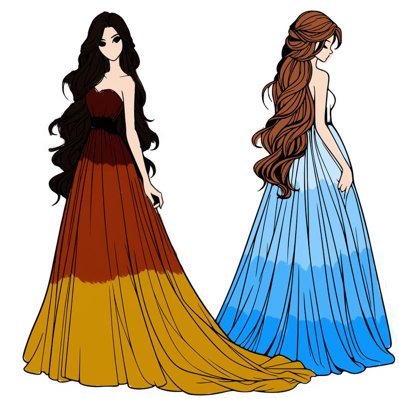 realistic woman with long flowing dress