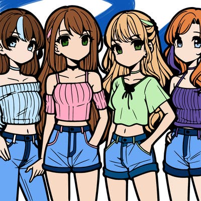 teen manga girls group of 4