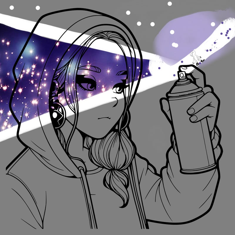 a realistic girl, spray painting