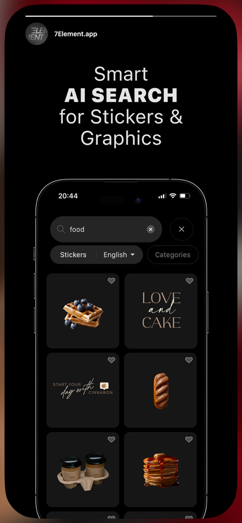 7Element: Fonts, Stickers, Sub - Smart AI search interface for aesthetic stickers and graphics in the 7Element app