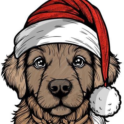 realistic dog with a christmas hat