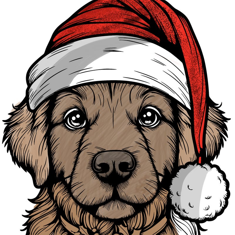 realistic dog with a christmas hat