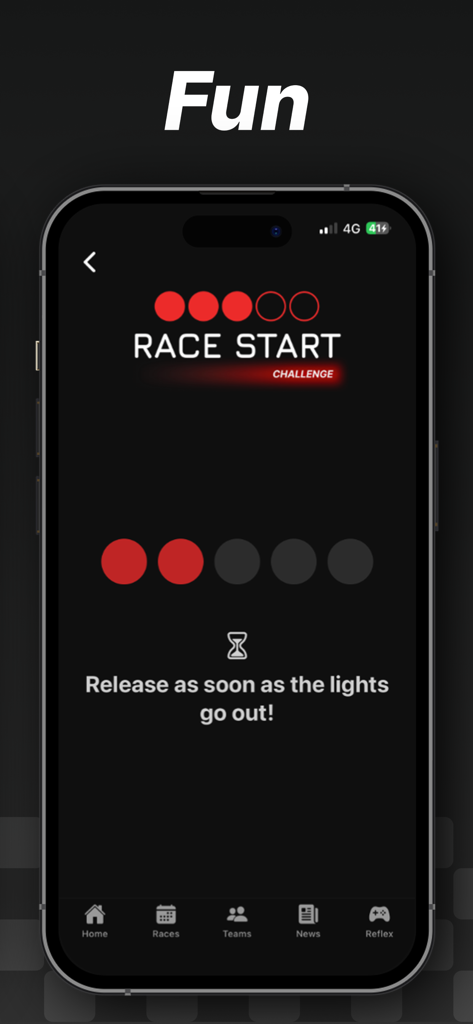 BERACE - Racing Predictions - Pantalla del minijuego Desafío de Salida de Carrera en la aplicación de carreras BERACE