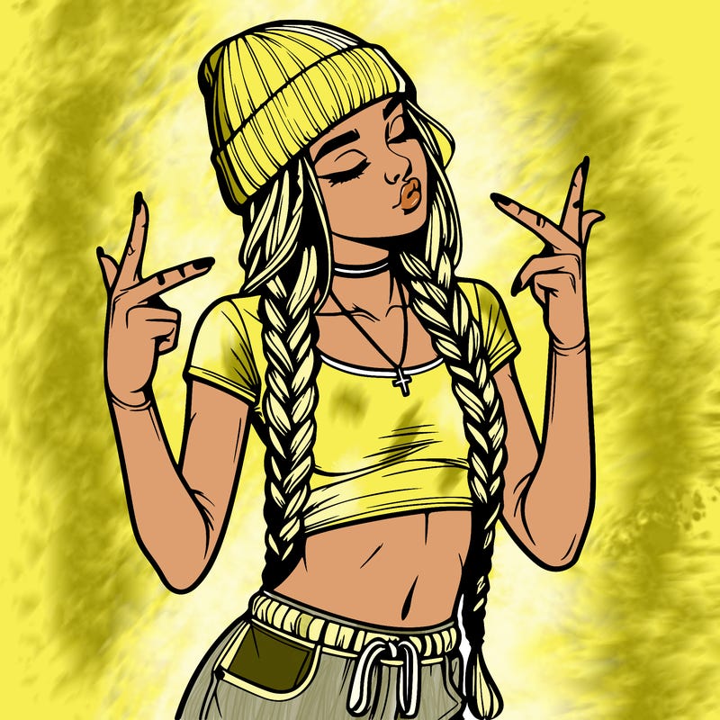 realistic teenage girl with braids and a beanie and crop top doing 🫶🏼