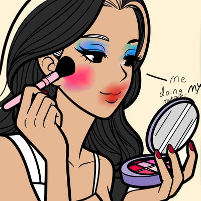 little girl putting on makeup