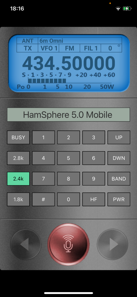 HamSphere 5.0 - HamSphere 5.0 mobile app interface simulating a handheld amateur radio transceiver with digital frequency display and numeric keypad