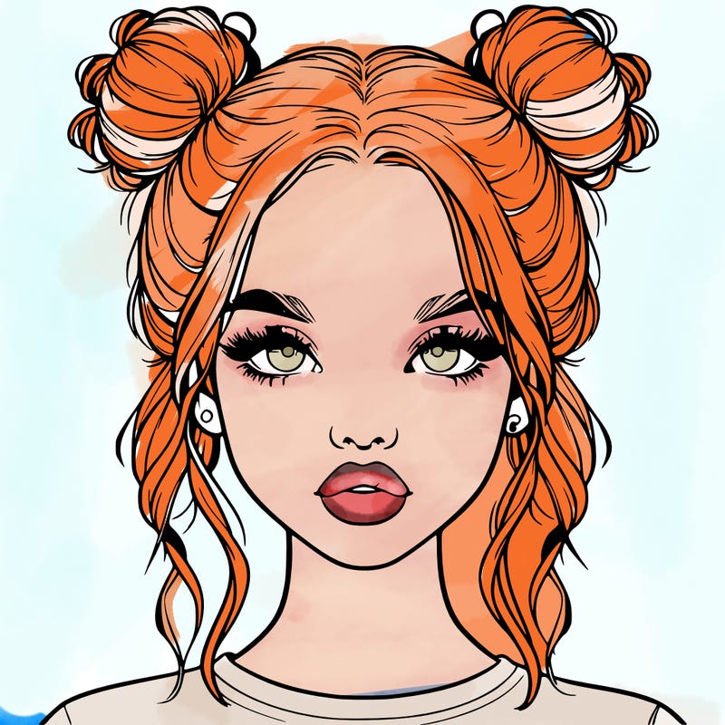 realistic girl with two buns in hair and lips
