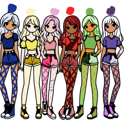 a group of girls wearing crop tops and shorts