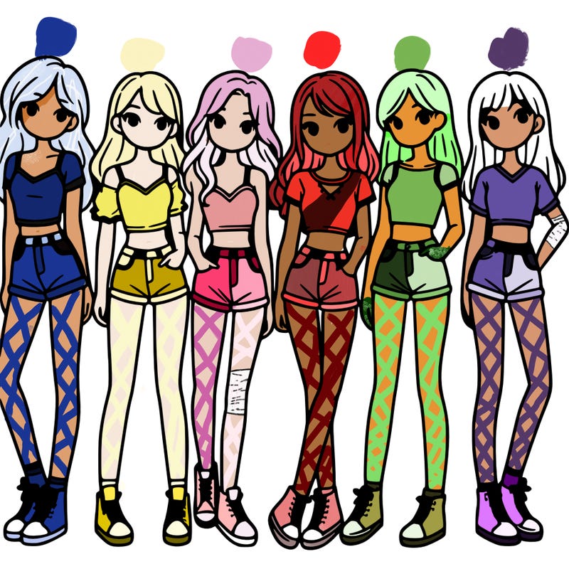 a group of girls wearing crop tops and shorts