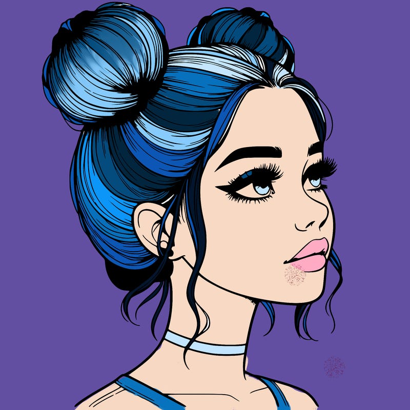 realistic girl with buns on the top of her head