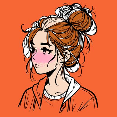 realistic teenage girl with a messy bun