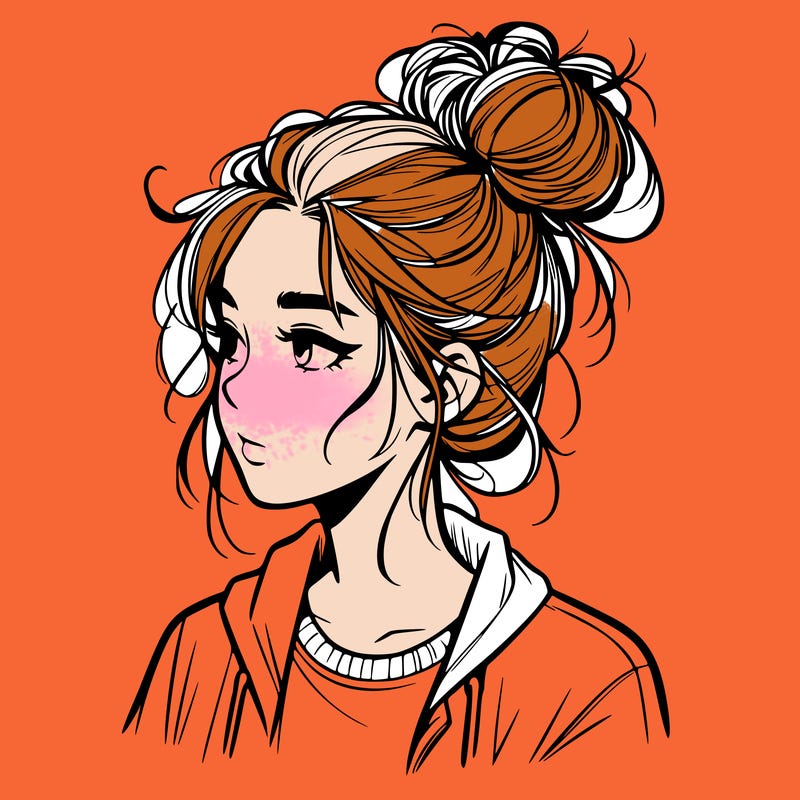 realistic teenage girl with a messy bun