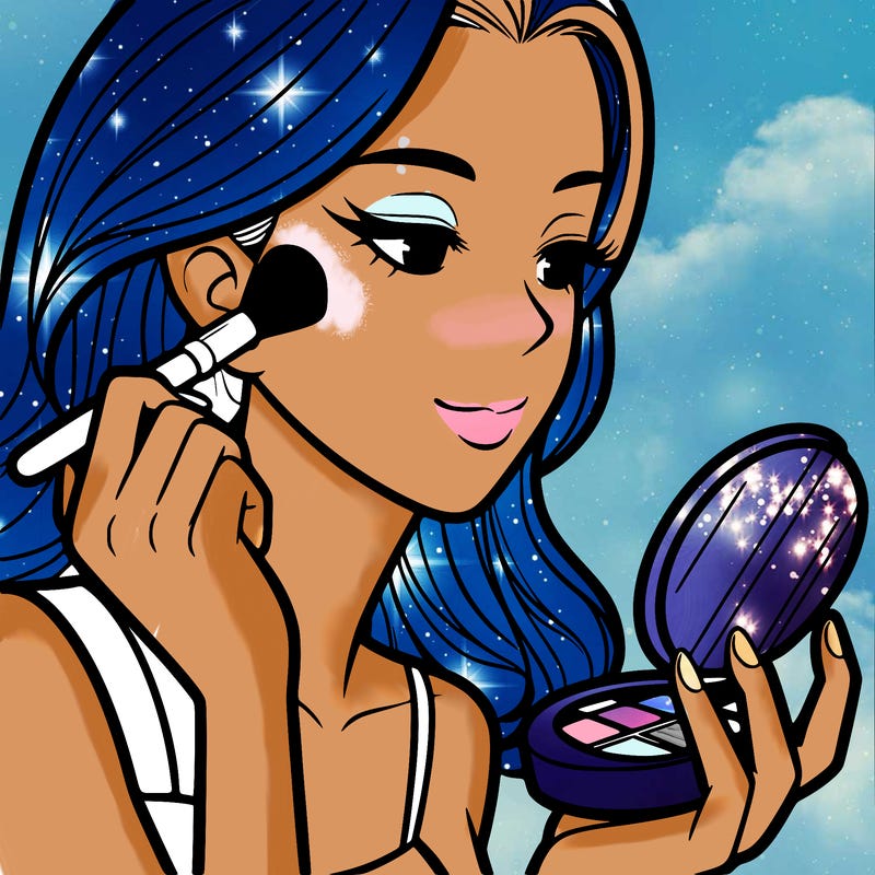 little girl putting on makeup