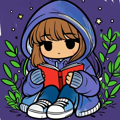 girl in oversized hoodie reading a book