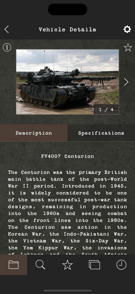 Cold War Military Vehicles - Historia e imagen del tanque FV4007 Centurion en la aplicación Vehículos Militares de la Guerra Fría