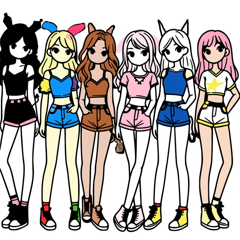 a group of girls wearing crop tops and shorts