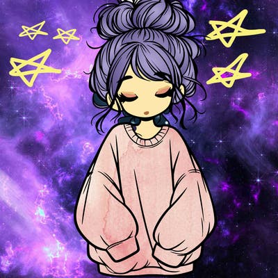 girl with baggy sweatshirt and messy bun